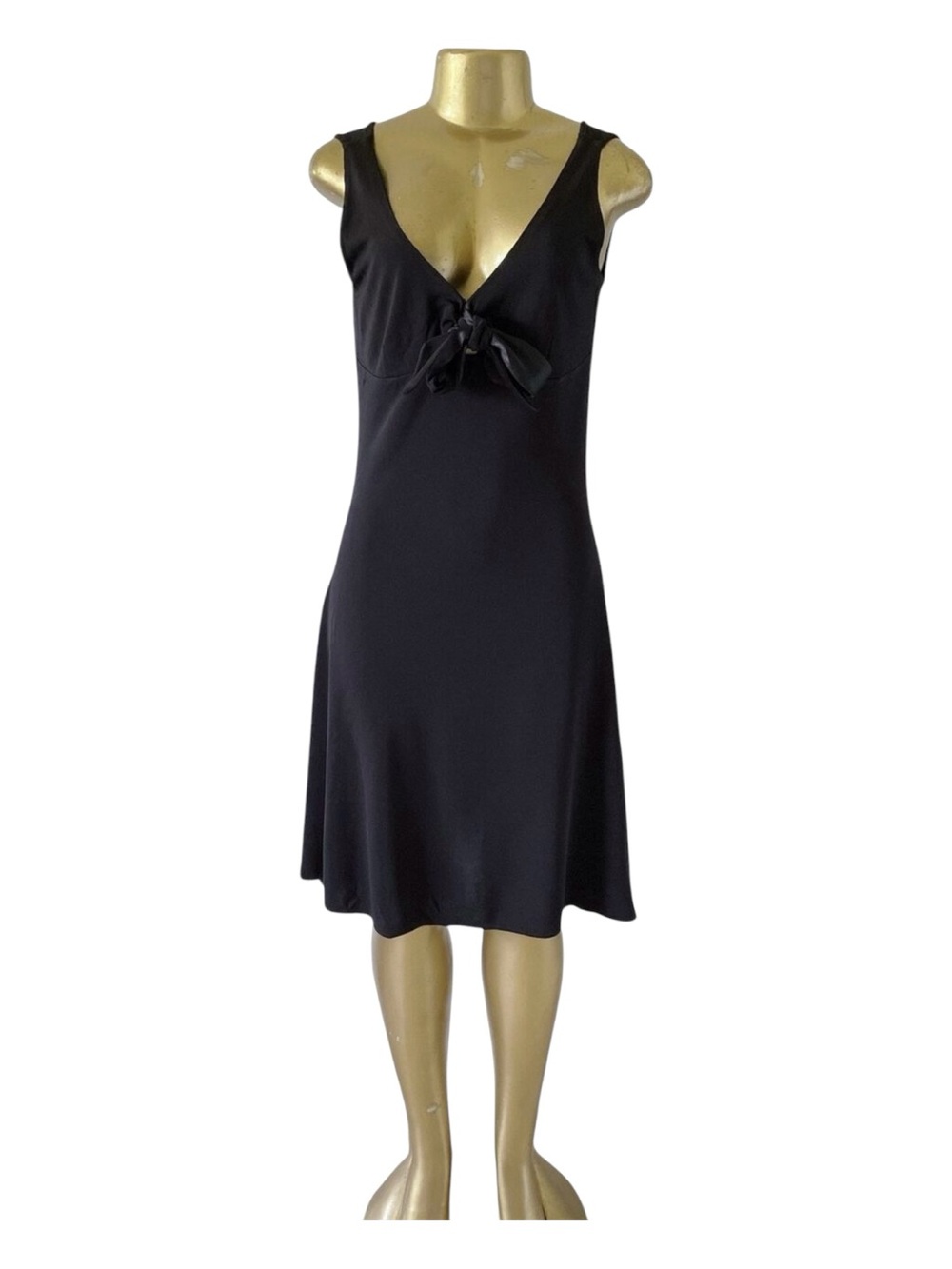 Petite Sophisticate Tank Dress Womens M PM Black Sleeveless V Neck Bow Front